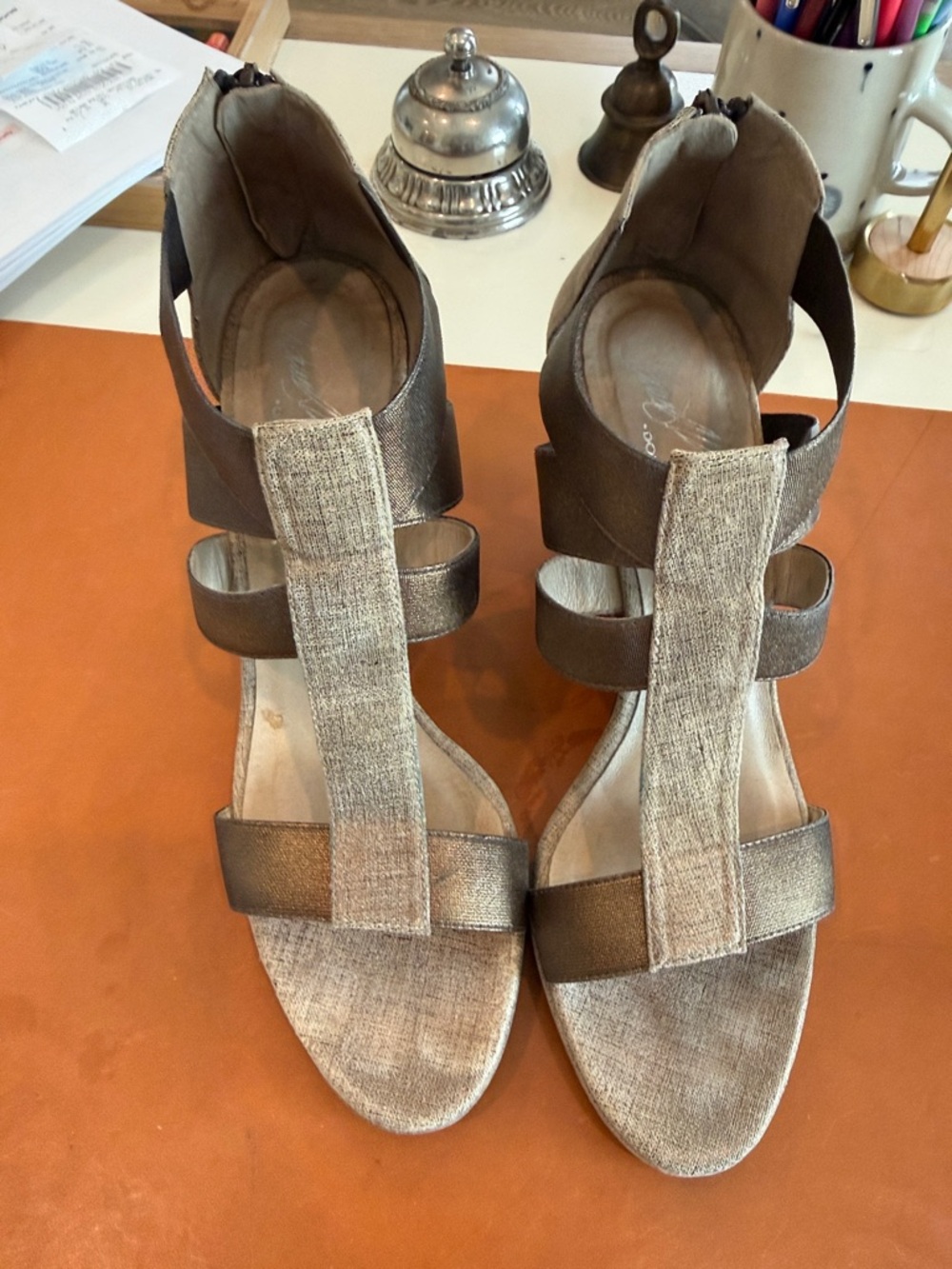 Donald J. Pliner Metallic Bronze Strappy T‑Bar Sandals